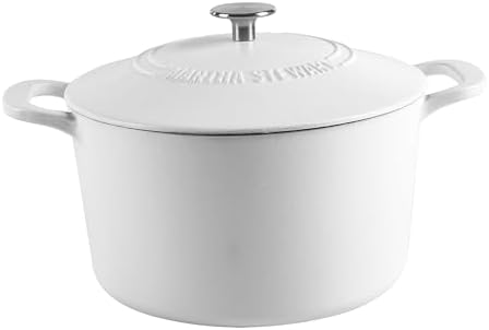 MARTHA STEWART Gatwick 7-Quart Enamel Cast Iron Dutch Oven Pot with Lid – Matte White – Durable Heavy-Duty Dutch Oven for Slow Cooking, Braising & Baking by MarthaStewart