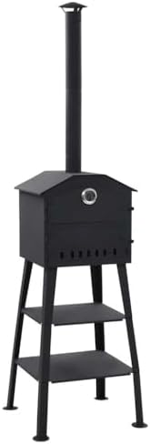 Outdoor Pizza Oven Charcoal Fired with 2 Fireclay Stones, Portable Backyard Pizza Maker with Built-in Thermometer, Steel Construction, Black by Unknown