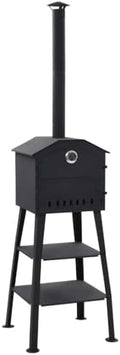 Outdoor Pizza Oven Charcoal Fired with 2 Fireclay Stones, Portable Backyard Pizza Maker with Built-in Thermometer, Steel Construction, Black by Unknown
