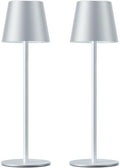 Kakanuo Silver Grey Cordless Lamp Rechargeable - 2 Pack 5000mAH Battery Operated Table Lamp for Counter, 3 Color Stepless Dimming Wireless Lamp for Dining Kitchen, Outdoor Patio, Touch Control by KakanuoLightings