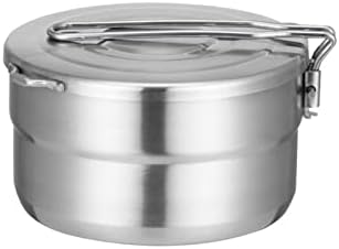 Stainless Steel Camping Cook Pot, 1.5L Camping Cookware with Lid and Folding Handle, Large Capacity Bento Pot for Outdoor Backpacking Camping Hiking Picnic by EKDJKK