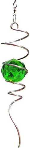 Fonmy Gazing Ball Spiral Tail -Decorative Wind Spinner Sun Catcher Rainbow Maker 11 inch Tail and 2 inch Green Crystal Orb. Indoor Outdoor Garden Decoration -13 inch Height by FONMY
