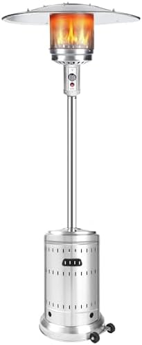 50,000 BTU Outdoor Propane Patio Heater with Wheels – All-Stainless Steel Gas Heater, Weighted Base, Easy Ignition & Safety Tilt Shut-Off for Patio, Backyard, Garden & Commercial Use by Unknown