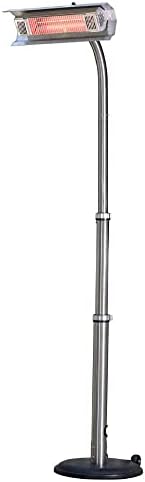 Fire Sense 02117 Telescoping Offset Pole Mounted Infrared Patio Heater With Wheels 1500 Watt Indoor Outdoor Powder Coated Steel Tip over Protection System Cover Included - Stainless Steel by FireSense