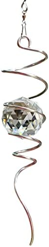 FONMY Gazing Ball Spiral Tail -Decorative Wind Spinner Sun Catcher 11 inch Tail and 2 inch Clear Crystal Orb. Indoor Outdoor Garden Decoration -13 inch Height by FONMY