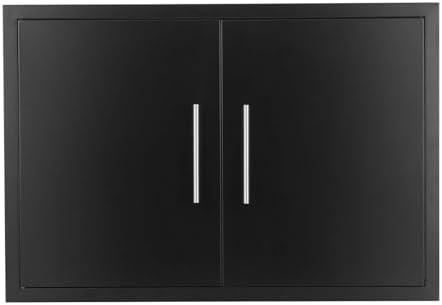 JIE JIN Outdoor Kitchen Doors 31" W X 24" H Double Doors 1.2mm Thickness Stainless Steel BBQ Access Door BBQ Island Doors Outdoor Kitchen Accessories Door for Outdoor Kitchen BBQ Island (Black) by JIEJIN