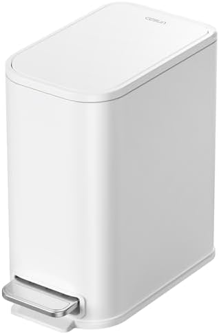 Cesun Small Bathroom Trash Can with Lid Soft Close & Pedal, 1.3 Gal, White by Cesun