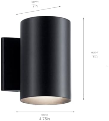 Kichler Cylinders 7" Outdoor Wall Sconce in a Black, 1-Light Exterior Wall Light, Cylinder Fixture, (7" H x 5" W), 9234BK (Pack of 2) - Image 3