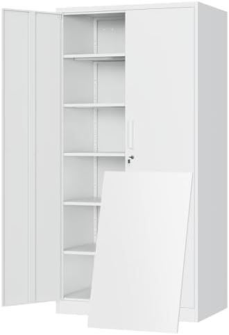 Yizosh Metal Storage Cabinet with Locking Doors and 5 Adjustable Shelves,- 72" Garage Storage White Steel Lockable File Cabinet for Office,Home,Garage by Yizosh