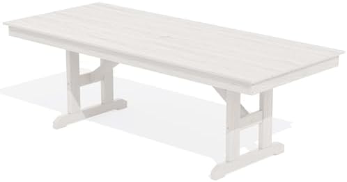 SERWALL Outdoor 84" HDPE Rectangular Dining Table for 6-8,All-Weather,White by SERWALL