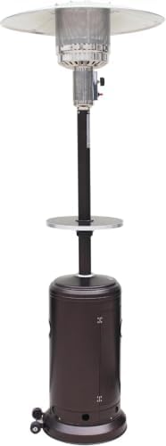Hiland 48,000 BTU Propane Patio Heater, Open Door Design, Adjustable Table, Weight Bladder, Single Pole, Regulator and Hose, Hammmered Silver by AZPatioHeatersLLC