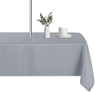 LUSHVIDA Rectangle Outdoor Tablecloth with Umbrella Hole 60x84 Inch Silver by LUSHVIDA