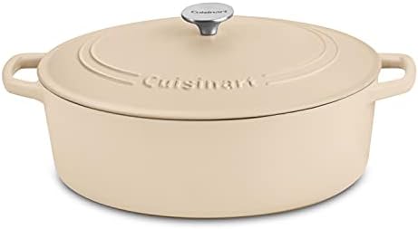 Cuisinart Chef's Classic Enameled Cast Iron Dutch Oven with Lid, Porcelain Enameled Interior, Oven Safe, Induction Compatible, 7-Quart, Oval, Tan by Cuisinart
