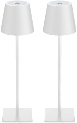 Kakanuo White Gold Cordless Rechargeable Table Lamp 5000mAh Battery Operated Lamps, 3 Colors Stepless Dimming Touch Lamp for Living Room, Kitchen Counter, Dining, Outdoor Patio, 2 Pack by KakanuoLightings