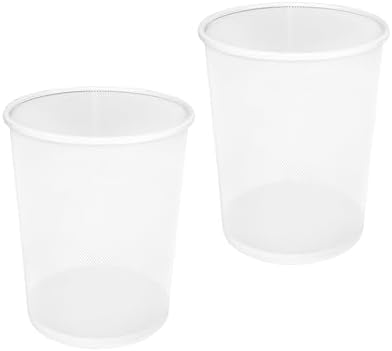2-Pack 6-Gallon Round Steel Mesh Trash Can, Recycling Wastebasket, White by SevilleClassics