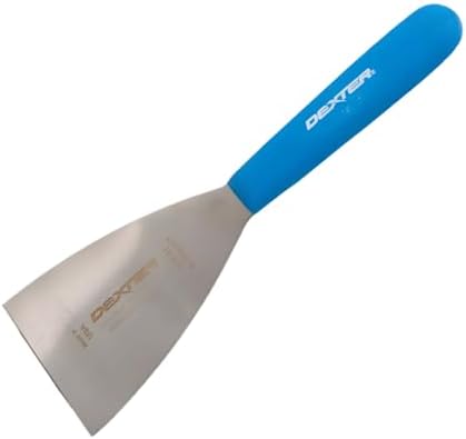 Dexter Russell 19603H Griddle Scraper, 12-1/2" Overall Length with 3" Stiff Stainless Steel Blade, Textured Polypropylene Blue Handle, Heat Resistant up to 500°, Flat Top Tool, Made in USA by Dexter-Russell