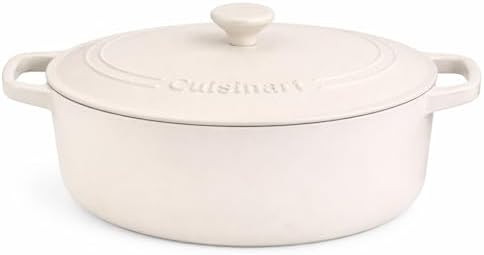 Cuisinart Chef's Classic Enameled Cast Iron Dutch Oven with Lid, Porcelain Enameled Interior, Oven Safe, Induction Compatible, 7-Quart, Oval, Matte Snow White by Cuisinart