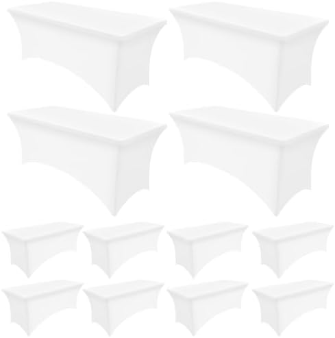 Smiry 12 Pack Spandex Table Cloth 6FT, Elastic Fitted White Tablecloth by Smiry