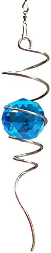 Fonmy Gazing Ball Spiral Tail -Decorative Wind Spinner Sun Catcher Rainbow Maker 11 inch Tail and 2 inch Peacock Blue Crystal Orb. Indoor Outdoor Garden Decoration -13 inch Height by FONMY