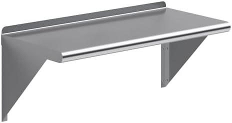 AmGood 14 in. x 30 in. Stainless Steel Wall Shelf with Backsplash - Holds 255 lbs - NSF 18-Gauge, Bullnose Edge | Commercial Microwave Shelf by AmGood