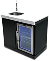 Mont Alpi Premium 38"W x 23"D x 46"H Black Stainless Steel Outdoor Beverage Center Module with 2.7 Cu. Ft. Glass Door Refrigerator + Faucet & Sink Combo + Storage Cabinet + White Granite Countertops - Image 3