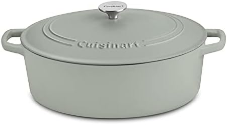 Cuisinart Chef's Classic Enameled Cast Iron Dutch Oven with Lid, Porcelain Enameled Interior, Oven Safe, Induction Compatible, 7-Quart, Oval, Sage by Cuisinart