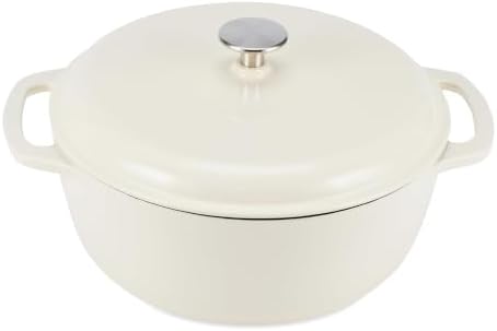 Amazon Basics Enameled Cast Iron Dutch Oven Pot With Lid, 6-Quart, Round, Dual Handles, Heavy-Duty, Oven Safe for Stews, Roasting & Baking, White by AmazonBasics