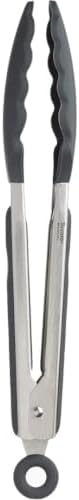 Tovolo Stainless Steel Tongs with Silicone Tip Set 9" 12" with Easy Lock Mechanism for Grilling Air Fryer Cooking Serving Salad, Heat Resistant Silicone Tipped Kitchen Tongs Warm Gray Charcoal Gray - Image 2