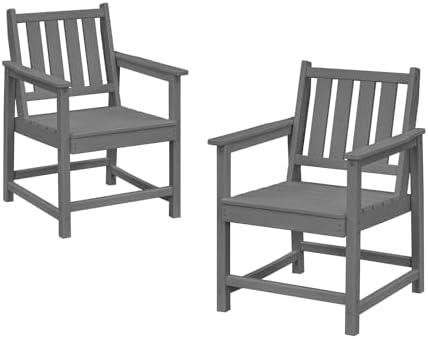 Patio Dining Chair Set of 2, HDPE Outdoor Dining Chair, Ergonomic HDPE Dining Chairs with Deep Seating, All Weather Outdoor Chairs Furniture for Backyard, Deck, Garden, Poolside, Smoke Gray by SeeHill