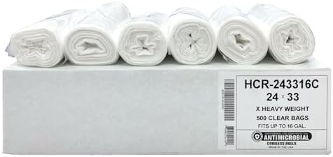 Aluf Plastics 12-16 Gal Clear Trash Bags, 16 Micron (EQ.), 24" x 33" 500 Pk by AlufPlastics