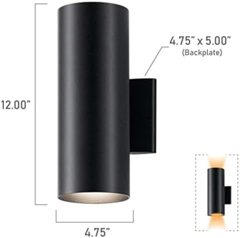 Kichler Cylinders 12" Outdoor Wall Sconce in Black, 2-Light Exterior Wall Light, Cylinder Fixture, (12" H x 5" W), 9244BK (Pack of 2) - Image 4