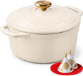 Overmont Enameled Cast Iron Dutch Oven - 5.5QT Pot with Lid Cookbook & Cotton Potholders - Heavy-Duty Cookware for Braising, Stews, Roasting, Sourdough Baking White by Overmont