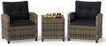 Tangkula 3 Piece Patio Furniture Set, Rattan Conversation Set w/Soft Seat & Back Cushions, Tempered Glass Topped Coffee Table, Cushioned Wicker Seating Set for Backyard, Porch, Poolside by TANGKULA