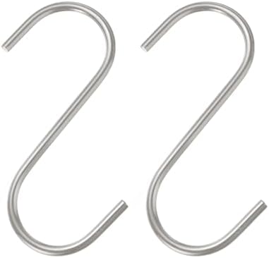 HARFINGTON 2pcs Long S Hooks 4 Inch Extra Long Metal S-Shaped Hanging Hooks High Manganese Steel S Hanger Storage Organizing Tool for Kitchen Garden Bathroom Garage Closet, Silver by HARFINGTON
