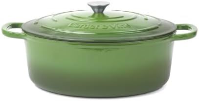 Larder & Vine 8 qt Oval Enameled Cast Iron Dutch Oven Pot, Okra by LarderVine