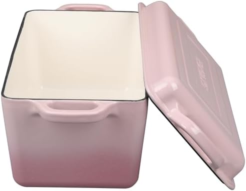 EDGING CASTING Enameled Cast Iron Dutch Oven, Oblong Bread Oven for Sourdough Bread Baking, Baking Pan, Dual Handles, Oven Safe, 4 Quart, Pink - Image 7