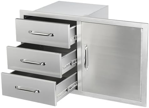 Outdoor Kitchen Door Drawer Combo Cabinet with BBQ Access and Triple Drawers for Outdoor Kitchen Island, Dimensions 38.1"" W x 22.6"" H x 20.8" (Drawer with Handle and Right Door Combo) by Unknown