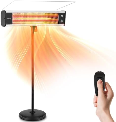 SereneLife Infrared Patio Heater 1500W Electric Heater Indoor/Outdoor Use, Portable Stand with Remote Control, IP65 Approved, 360° Tip-Over Safety Switch for Restaurant, Patio, Backyard, Garage, Decks by SereneLife