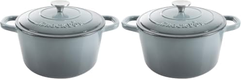 Crock Pot Artisan 5-Quart Round Enameled Cast Iron Dutch Oven – Slate Gray, Heavy-Duty Cookware for Slow Cooking, Roasting, Baking with Lid (Pack of 2) by Crock-PotBrand