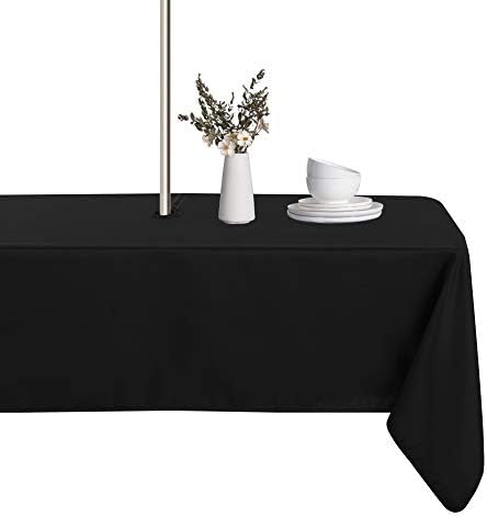 LUSHVIDA Rectangle Outdoor Tablecloth with Umbrella Hole 60x84 Inch Black by LUSHVIDA