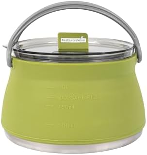 Restaurantware Collapsible 1 L Green Silicone Kettle with Lid, 1 Count - Image 2