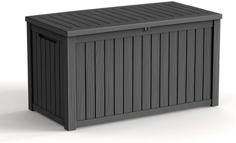 180 Gallon Waterproof Outdoor Storage Box, UV Resistant Resin Deck Box with Hydraulic Rod for Reinforced Stability, Perfect for Patio, Garden, and Pool（Black，180 Gallon） by KFY