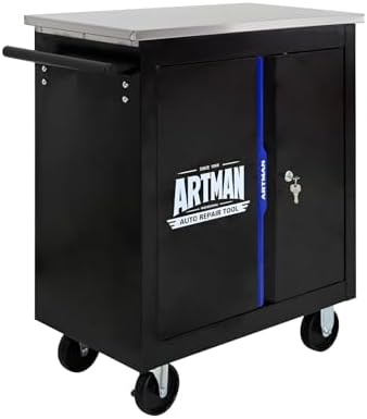 Double-Door Heavy-Duty Rolling Steel Tool Cart with Handle&Wheels, Metal Storage Organizer Cabinet, Tool Chest for Efficient Tool Storage in Garage, Warehouse, Workshop, Repair Shop, Blue by Unknown