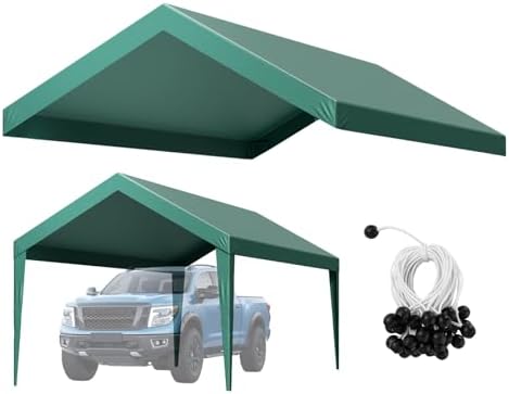 VEVOR Carport Replacement Canopy, 10 x 20 ft Potable Garage Tent Top Tarp, UV-Resistant & Waterproof Car Shelter Tarp, Heavy Duty Car Port Cover with Ball Buggees, Dark Green, Frame Not Included by VEVOR