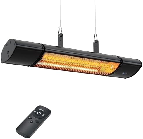 Electric Hanging Patio Heater with remote control, built in Temperature Control, Wall mounted or ceiling mounted, Suit for Outdoor, 1500W, Black by Colliford