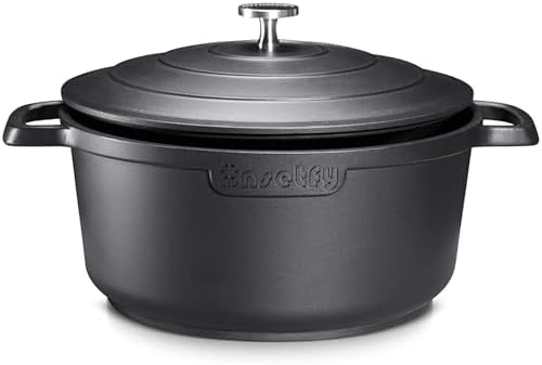 Nonstick Dutch Oven Pot with Lid-5 QT Cast Aluminum Oven Pot with Two Handles Lightweight for Bread Baking Braising and Roasting(Black) by INSETFY