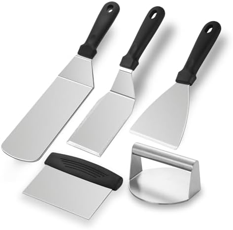 Heavy Duty Stainless Steel Spatula Set - Griddle Scraper & Press by Amafox