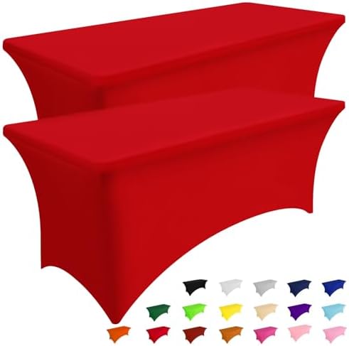 Smiry 2 Pack Spandex Table Cloth 6FT, Elastic Fitted Red Tablecloth by Smiry