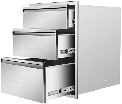Outdoor Kitchen Drawers Triple BBQ Drawers 20" W x 27" H x 23" D Flush Mount Stainless Steel Drawer with Hidden Handle for Outdoor Kitchen by SGOLAN