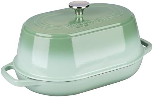 VORRINGARD Enameled Cast Iron Dutch Oven Pot with Dome Lid, Oval Bread Oven for Homemade Sourdough Bread Baking, Oven Safe up to 500°F, 6 Quart, Green - Image 6